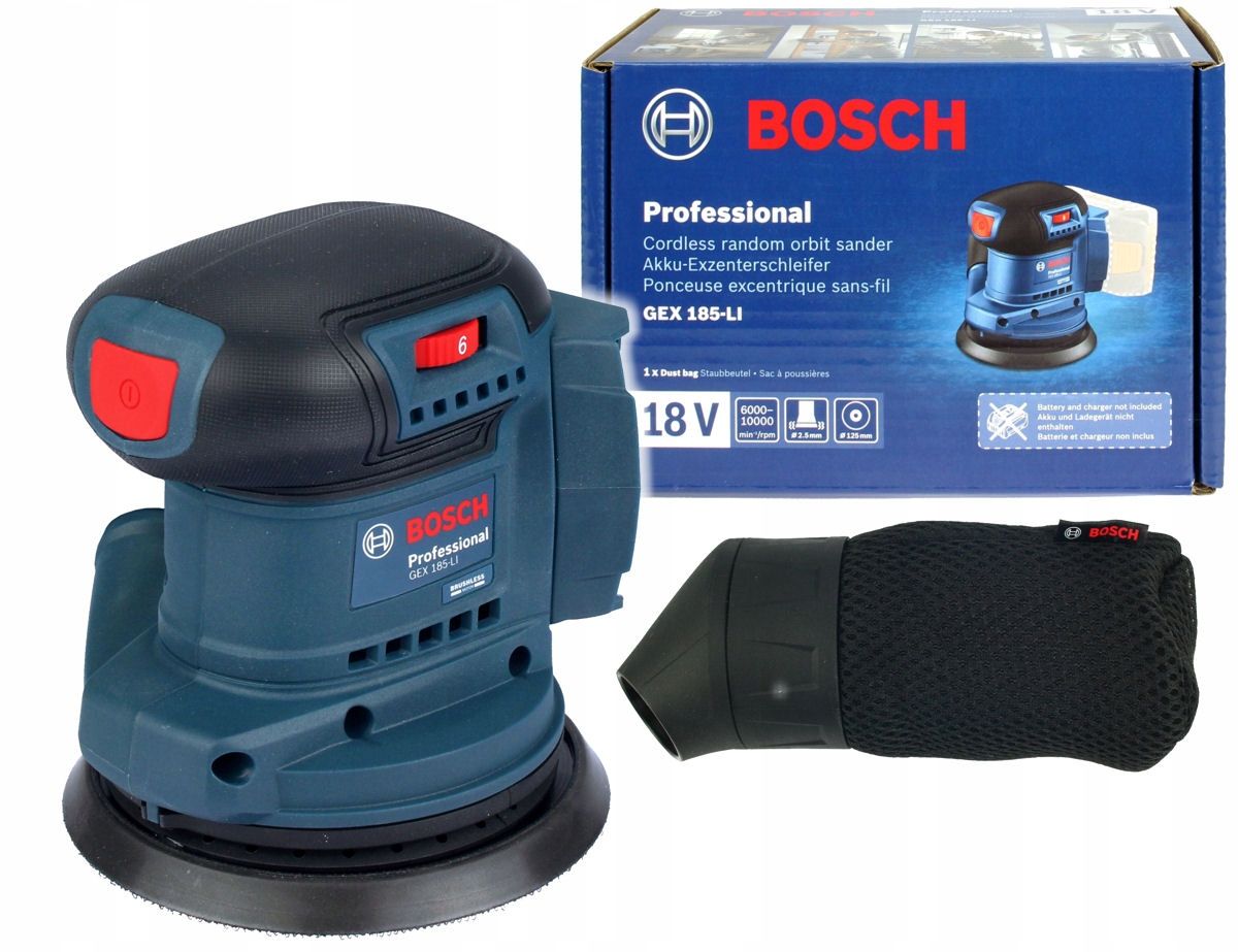 Шлифмашина эксцентриковая BOSCH GEX 185-Li Professional (06013A5020), без  аккумулятора и зарядного устройства