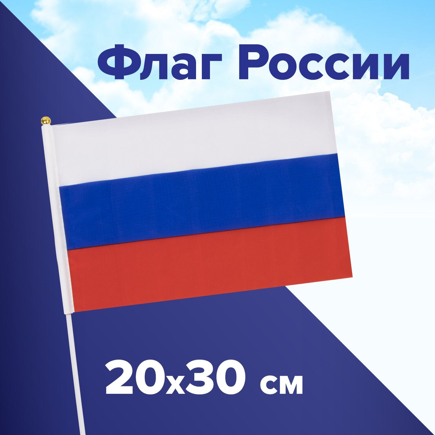 Флаг России ручной 20х30 см, без герба, с флагштоком, Brauberg - купить Флаг  по выгодной цене в интернет-магазине OZON (245606410)