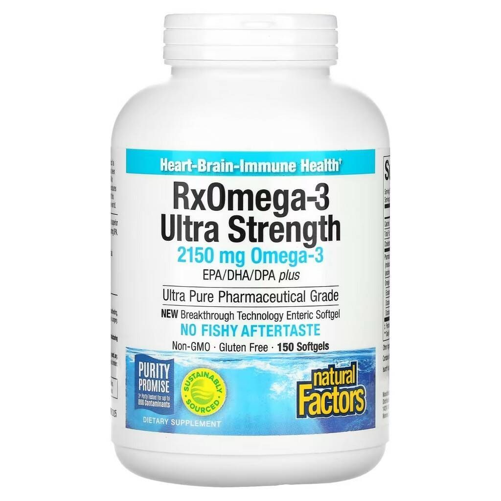 Омега-3пищеваядобавкаNaturalFactors,UltraStrengthRxOmega-3,900мгЭПК/ДГК,150мягкихтаблетокEnteripure