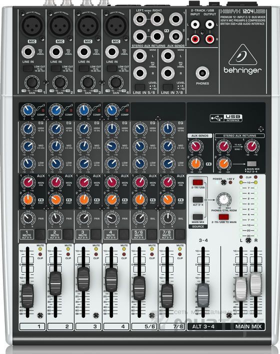 BEHRINGER1204USBмикшер,4моновходаскомпрессорами