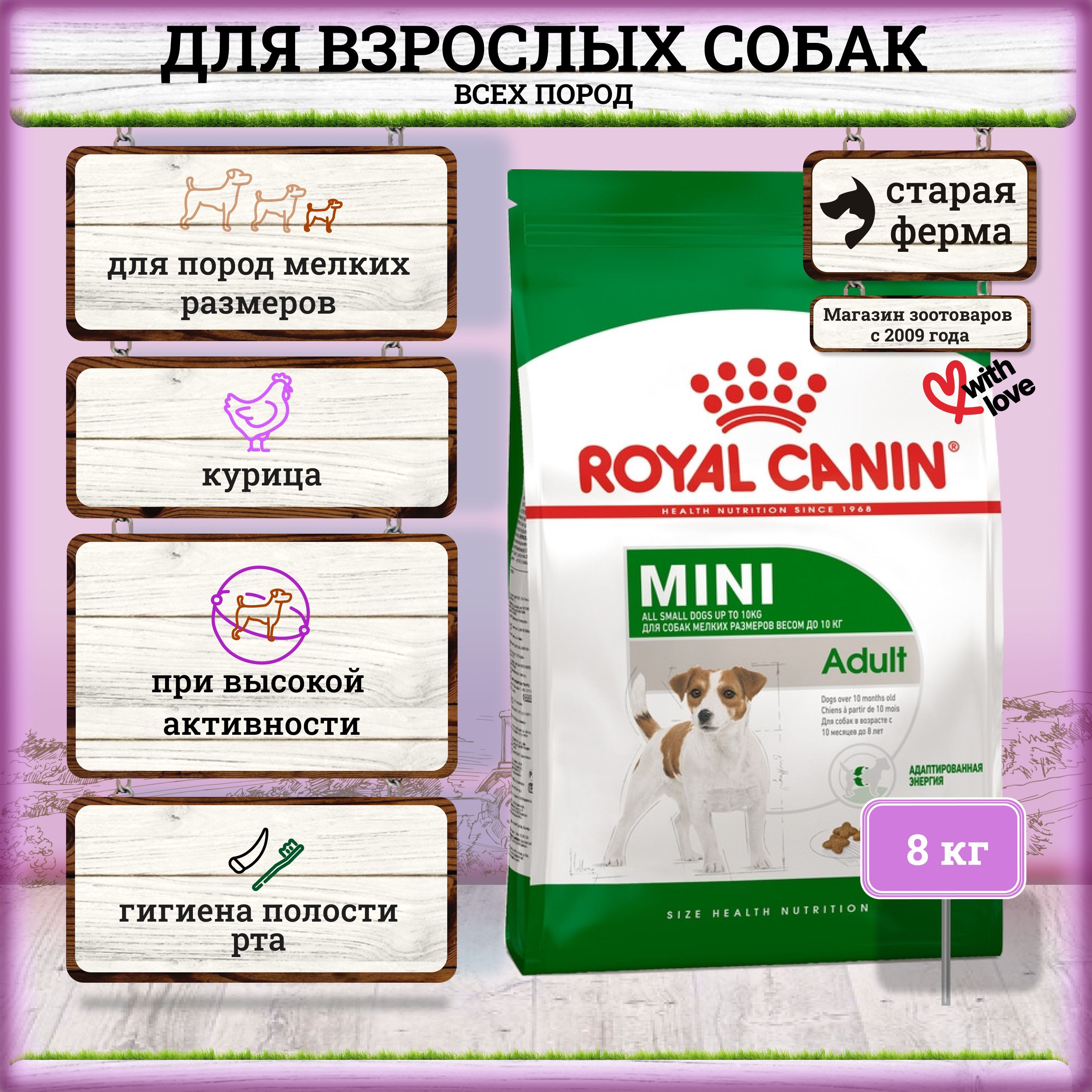 Роял Канин Дог Эдалт Мини для взрослых собак мелких пород Royal Canin Mini Adult, 8 кг