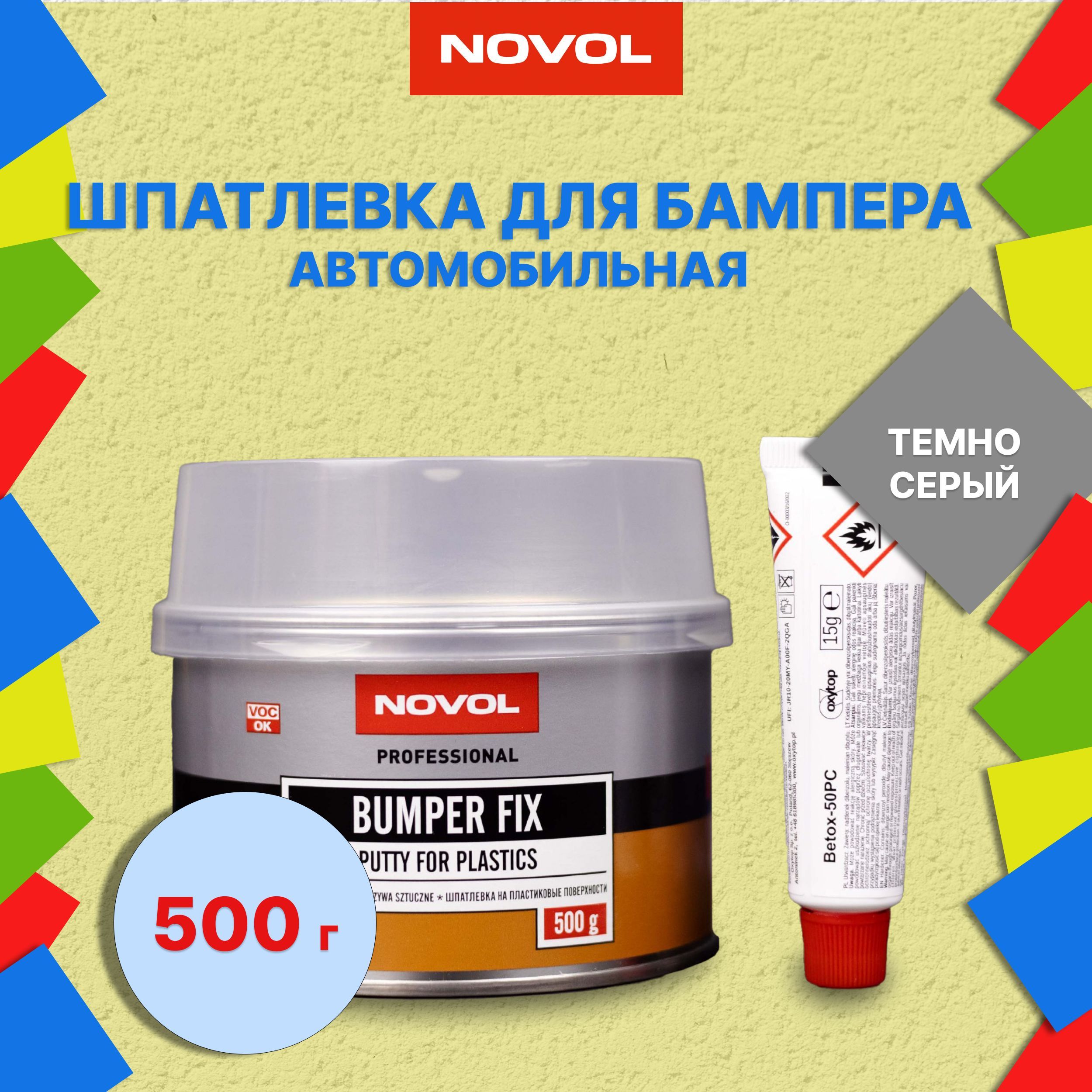 Шпатлевка автомобильная для бампера 500 г NOVOL bumper fix + отвердитель 15  гр / Автошпатлевка на пластиковые поверхности / Шпаклевка универсальная ,  ...