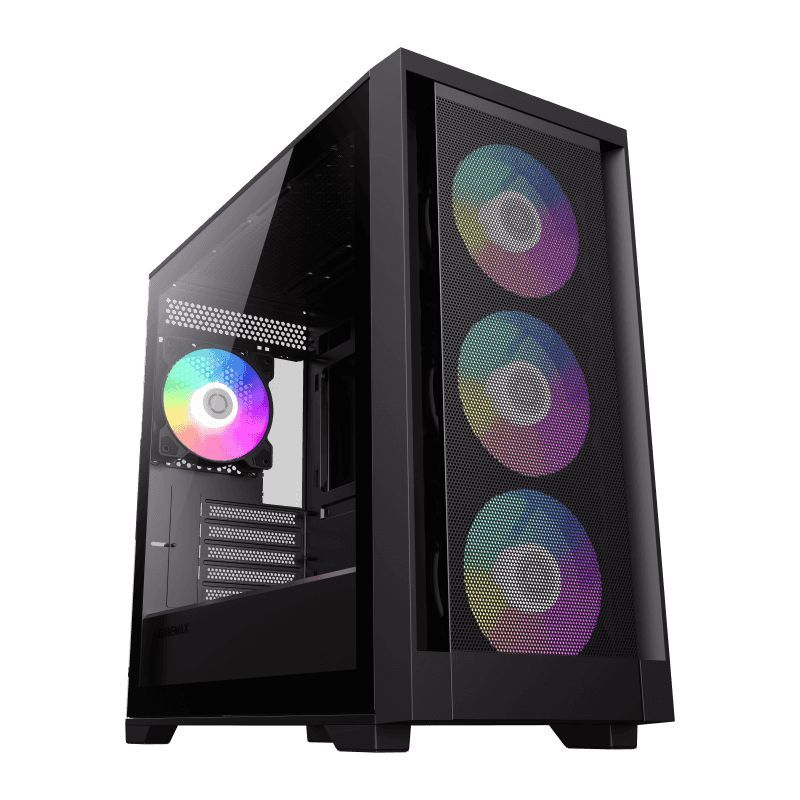 КорпусGameMaxDEFENDERMBбезБП(ЧерныйMidi-TowerMicro-ATX,Mini-ITXCPU165ммVGA410ммЗакаленноестекло,USB3.0,4*120ммARGB)