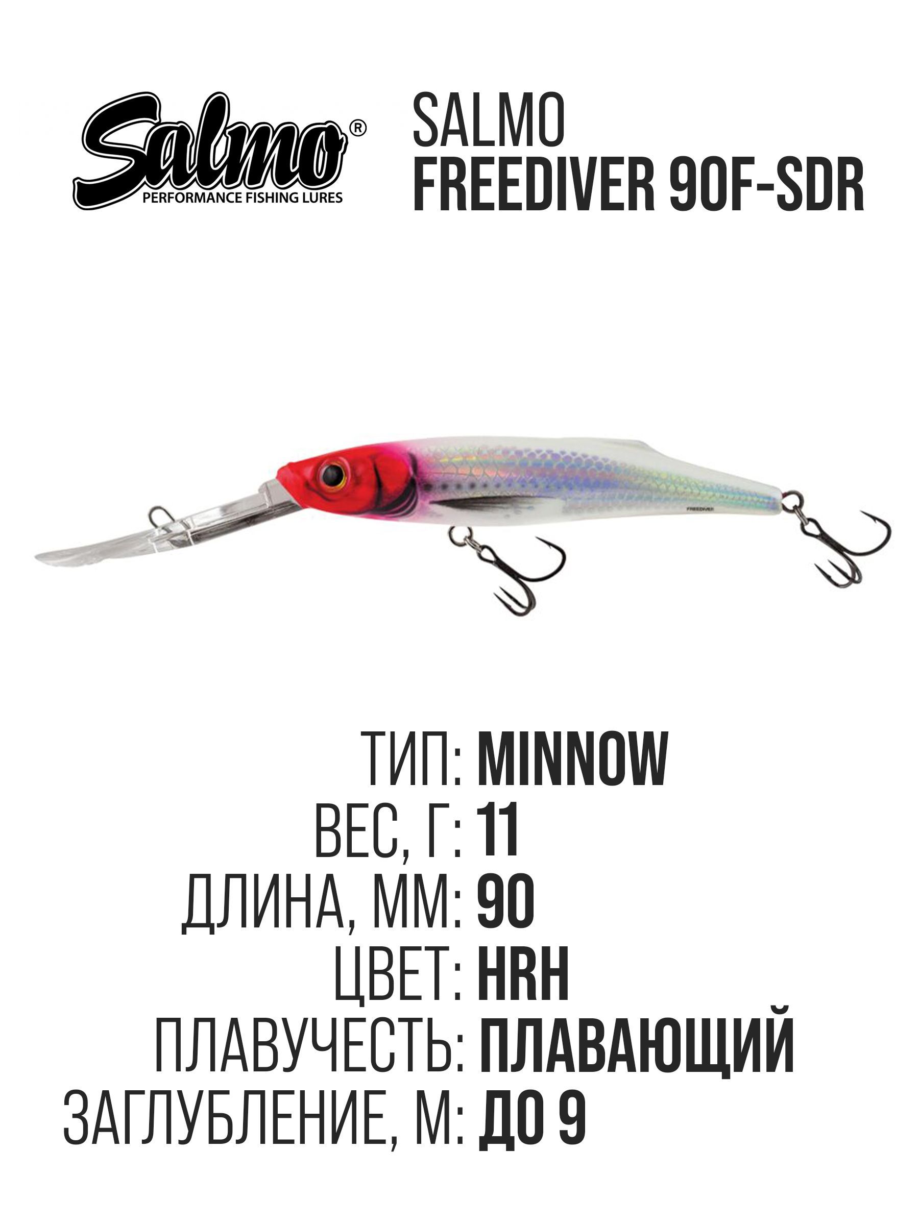 ВоблерплавающийSalmoFREEDIVER90F-SDR