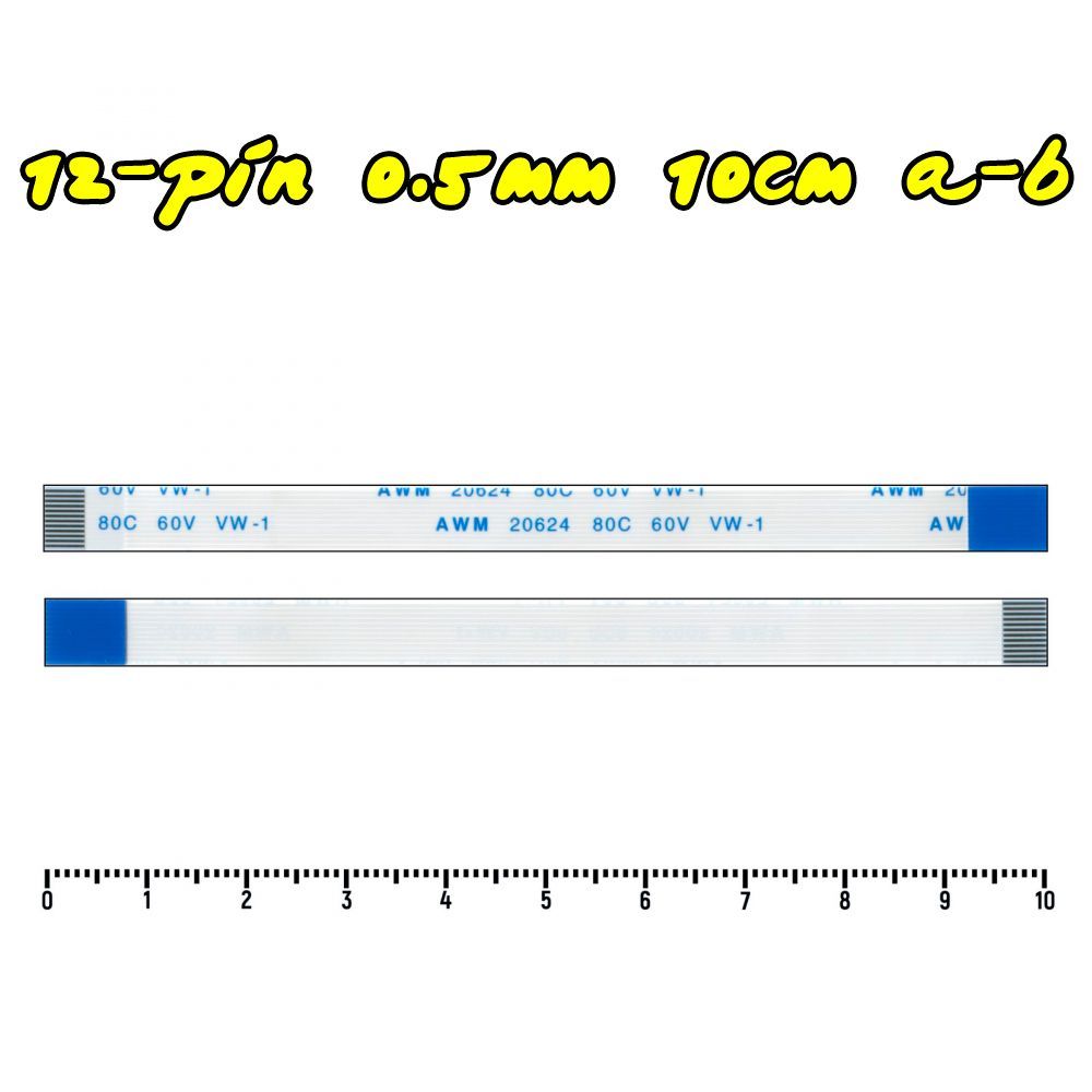 Шлейф FFC 12-pin Шаг 0.5mm Длина 10cm Тип A-B (обратный) AWM 20624 80C 60V  VW-1