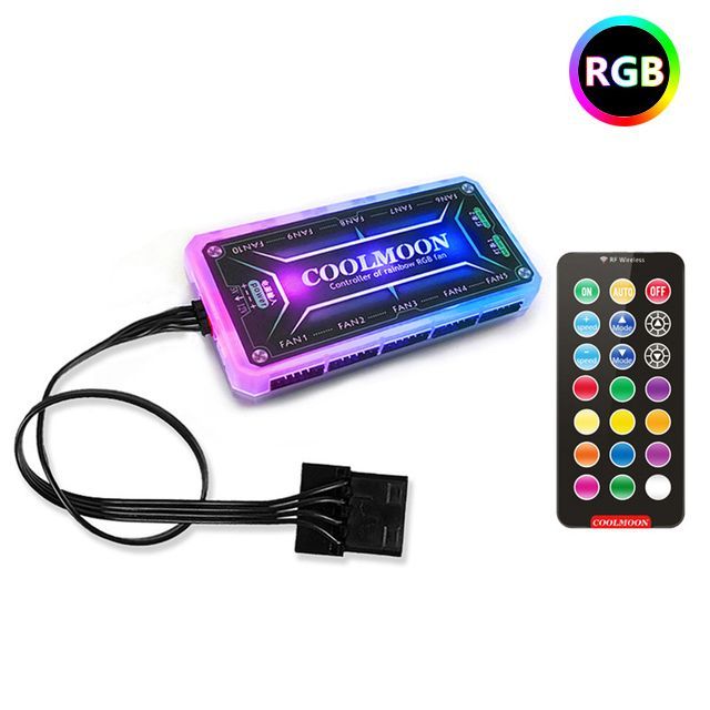 Контроллер COOLMOON RGB (6-контактный), подходит для 10 корпусных вентиляторов и 2 компьютерных световых лент.