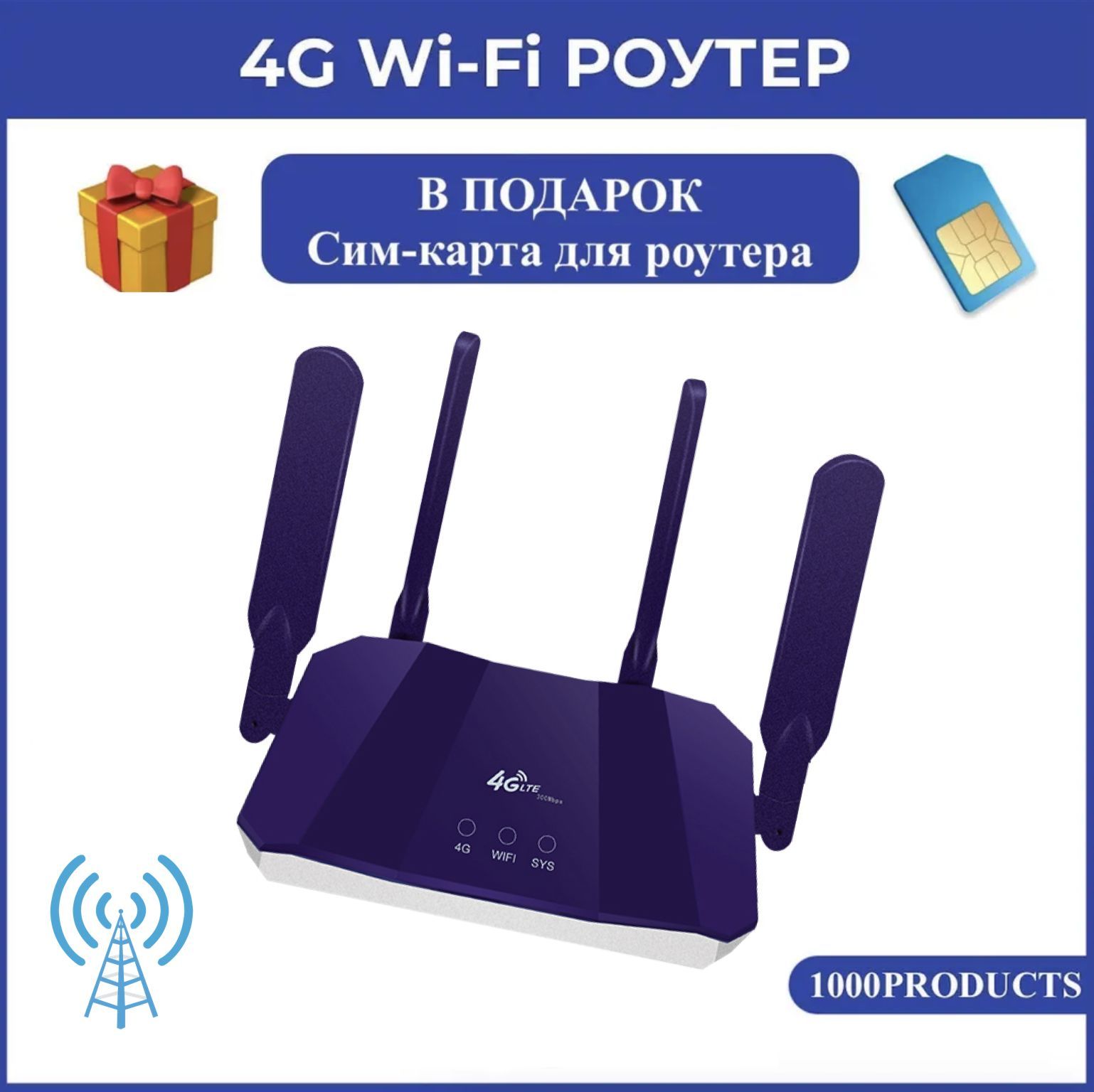 Точка доступа, Wi-Fi роутер 4G + Сим-карта для роутера в подарок!