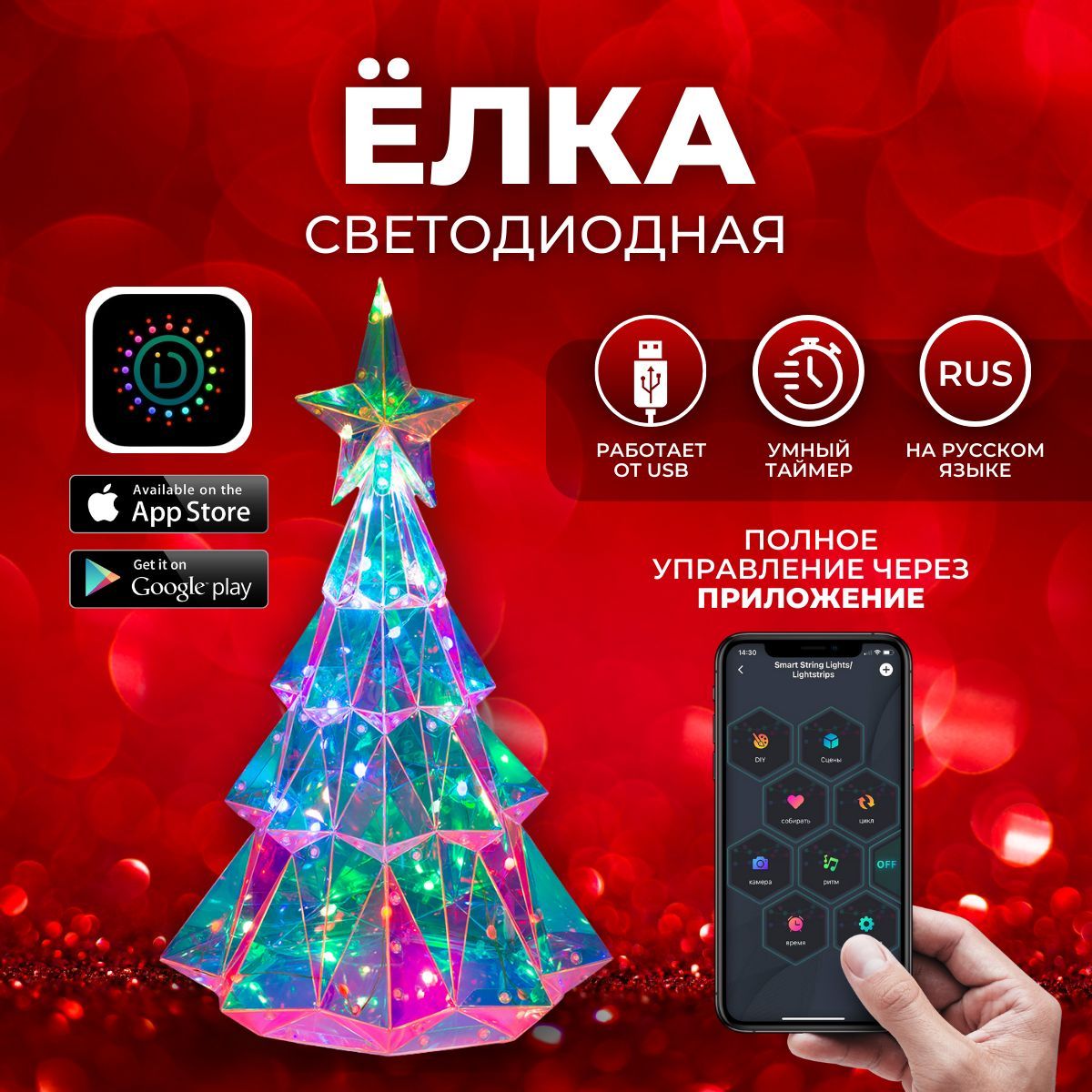 Елка новогодняя светодиодная Christmas с подсветкой (6939-1) 40 см