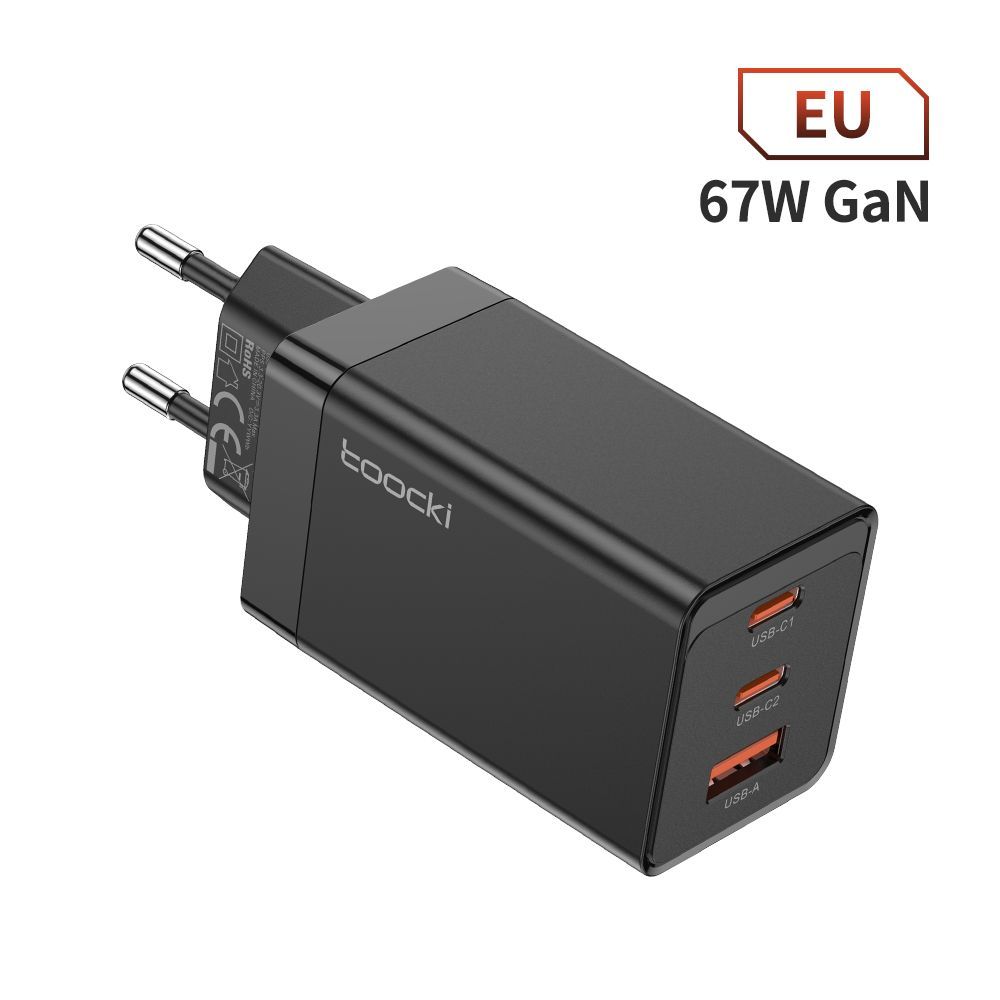 Зарядное устройство Toocki сетевое с USB Type-C и поддержкой быстрой  зарядки, GaN 67 Вт