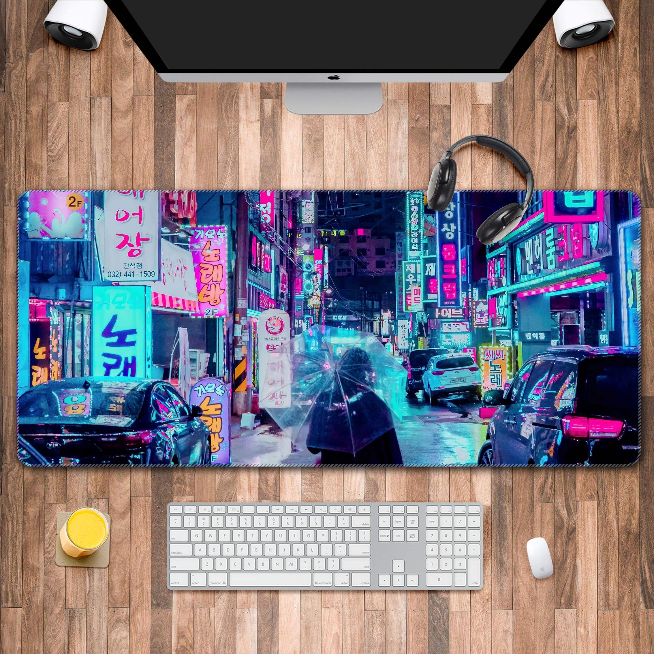 DeskThemeИгровойковрикдлямышиCbyerpunkCity,XL,голубой