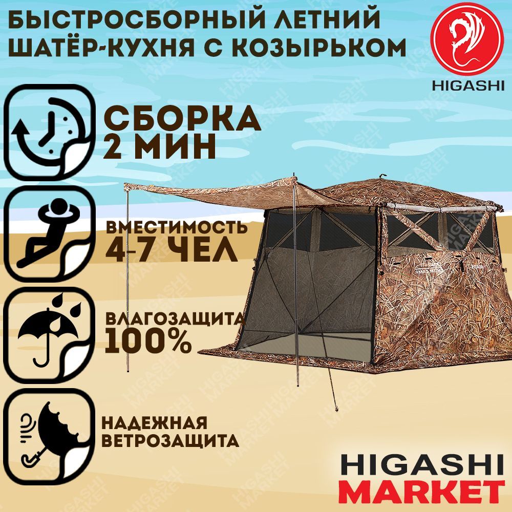 Higashiлетняякухня-шатер-палатка,беседкаChumCampCamo,320х320х205см,полуавтомат