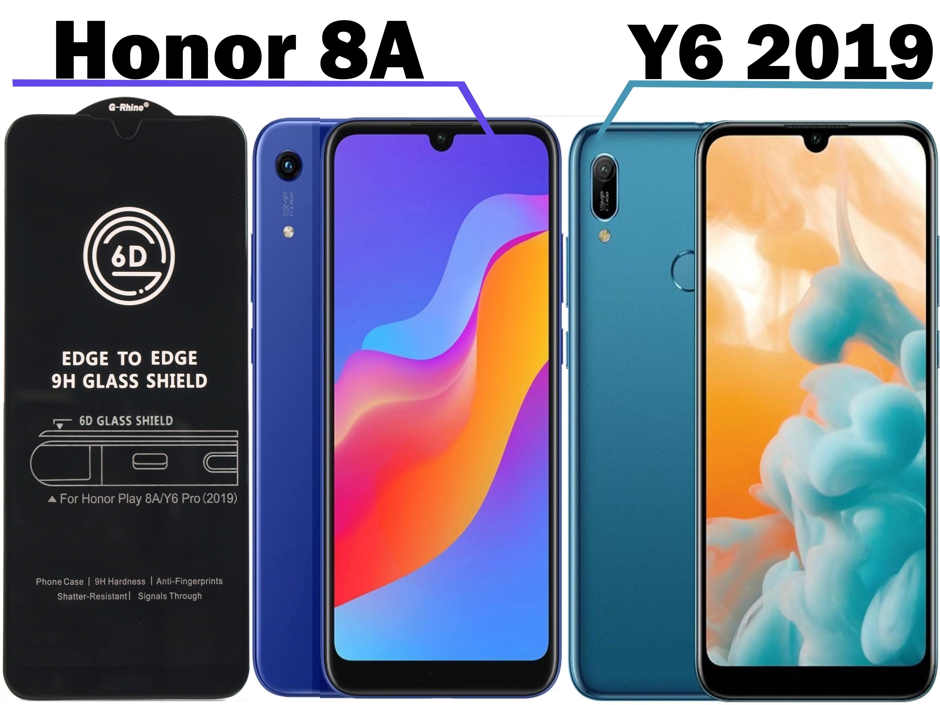 Защитное стекло G-Rhino для Honor 8A / Huawei Y6s / Y6 (2019) олеофобное  покрытие полноэкранное черная рамка - купить с доставкой по выгодным ценам  в интернет-магазине OZON (508844878)