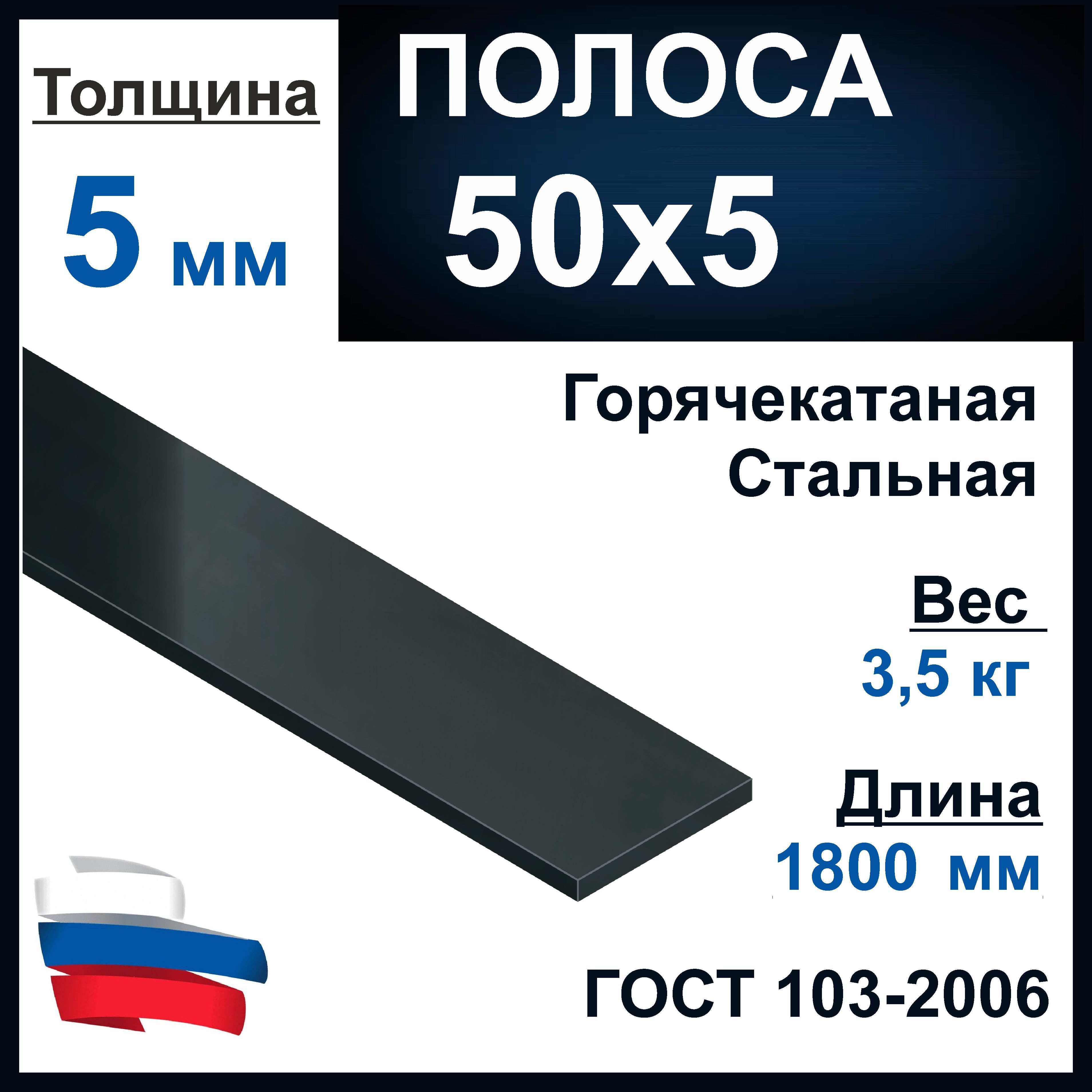 Полоса стальная 5х50 мм. Горячекатаная. Длина 1800 мм.