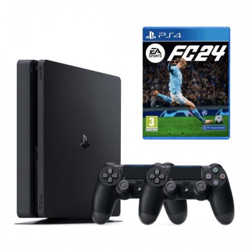 Игровая приставка Sony PlayStation 4 Slim 1000 ГБ + DualShock v.2 Black + игра FC 24 (PS4)