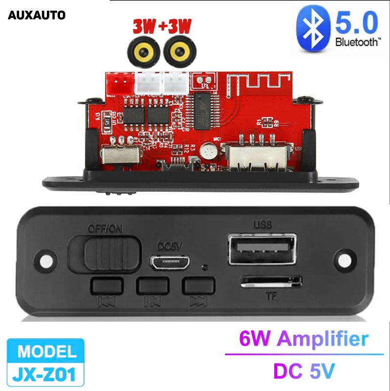 ДекодерплатаBluetooth,USB,TF,FMсусилителеммощностизвука2X3W5VВ/блютусдляавтомобиляидомашнихстереосистем/JX-Z01