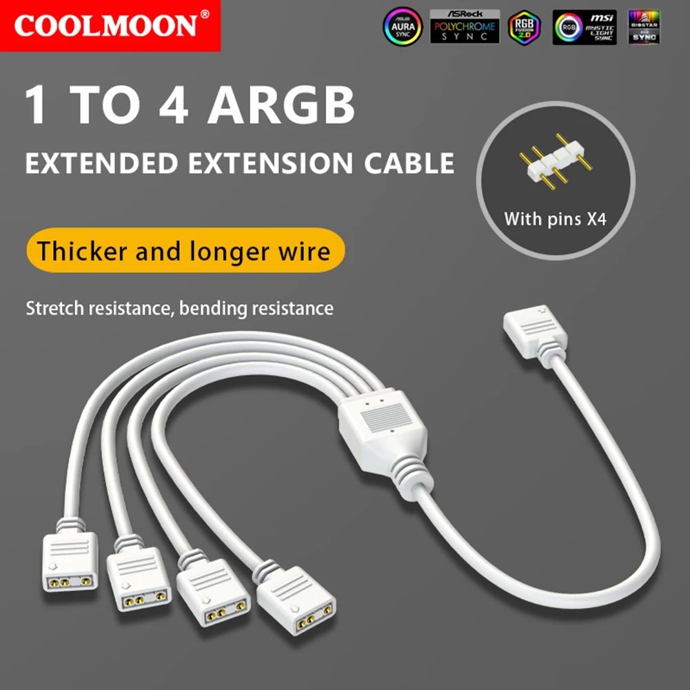 COOLMOON ARGB разветвитель на 4 разъема, 3PIN 5V, 30см