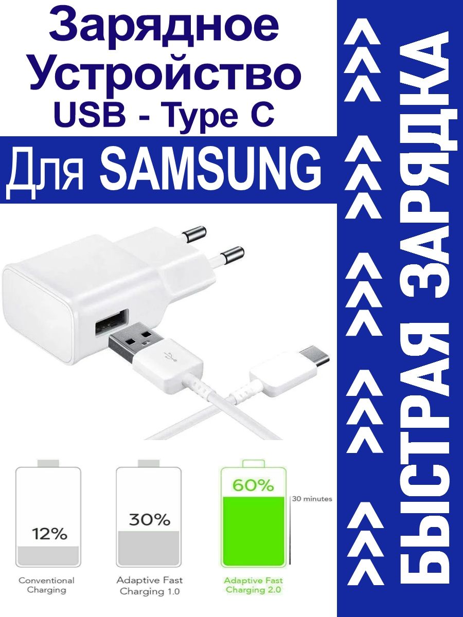 Зарядное Устройство для Samsung Galaxy с Кабелем USB Type C / Самсунг  Гэлэкси / с Быстрой Зарядкой (до 15Вт) / 5В - 2A / 9V - 1.67A