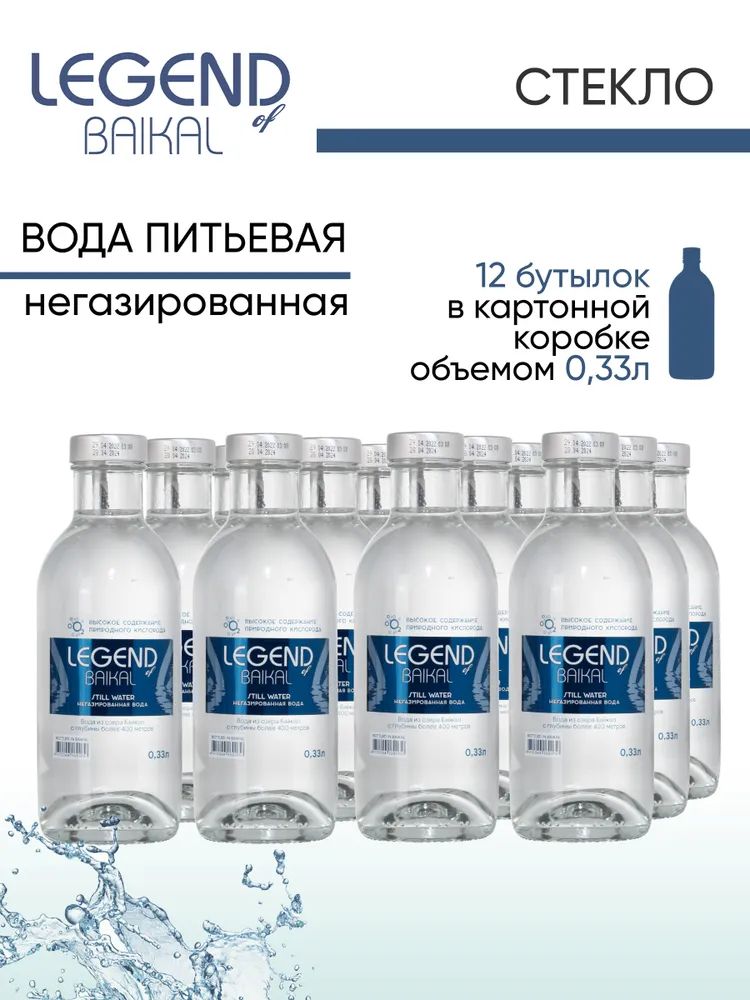 Вода Легенда Байкала, негазированная, стекло 0,33л х 12 шт.