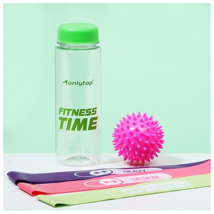 Набор для фитнеса "На тренировке": 3 фитнес-резинки, бутылка для воды, массажный мяч  #1