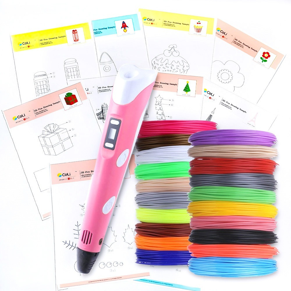 3D PEN-2 3D ручка + 20 рулонов PLA пластика по 10м + 20 трафаретов для ...