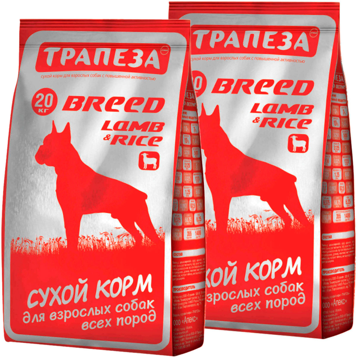 Сухой корм трапеза breed lamb & rice для взрослых собак всех пород с ...