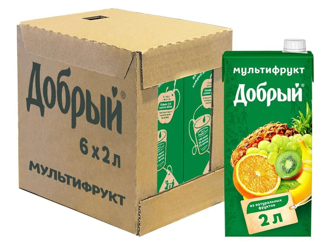 Сок Добрый Мультифрукт, 2 л х 6 шт — купить в интернет-магазине OZON с ...