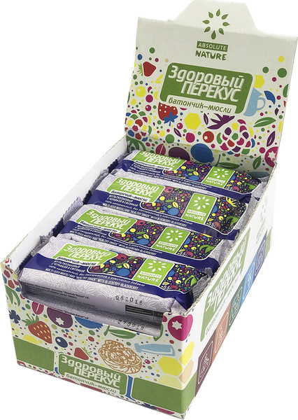 Батончик-мюсли "Здоровый перекус" (Absolute Nature) чернично-ежевичный ...
