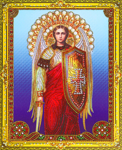 Алмазная мозаика на подрамнике 40x50 8D иконы Частичная выкладка. 40 х ...