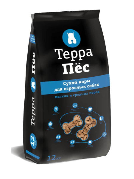 Корм сухой "Терра Пес", для взрослых собак мелких и средних пород, 12 ...