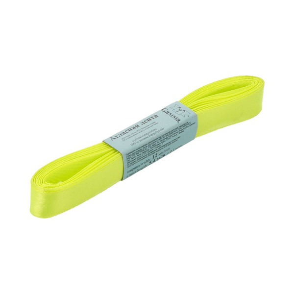 Лента атласная, Gaммa, 12мм, желто-зеленая №057, моток, 5 метров ...