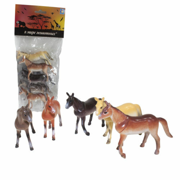 Фигурки лошадей 1TOY "В мире животных", игровой набор животных ферма, 6 ...