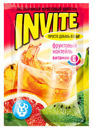 Растворимый напиток Invite Фруктовый коктейль 9г 1 блок по 24шт ...