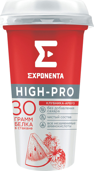 Напиток кисломолочный EXPONENTA HIGH-PRO со вкусом клубника-арбуз, 250 ...