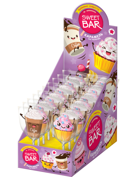 Конфитрейд Карамель на палочке SWEET BAR кофе/капкейк, 20 шт по 20г ...