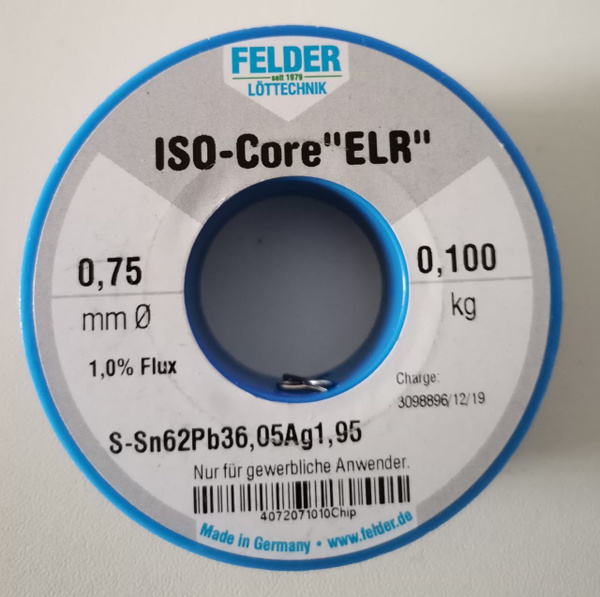 Sn62Pb36.05Ag1.95 Тр ISO-Core "ELR" (0,75мм), Припой олово-свинец ...