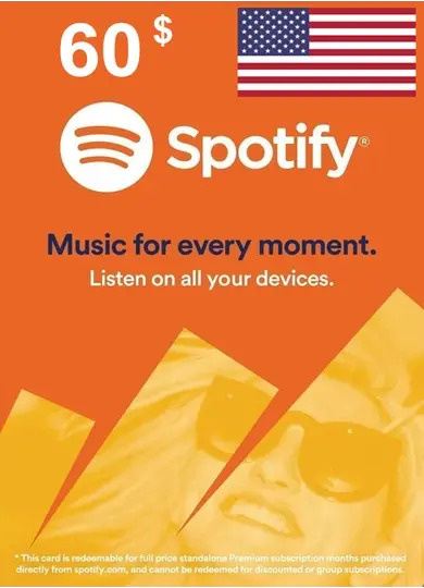 Карта пополнения подарочная Spotify Спотифай, Spotify Gift Card 60 USD ...
