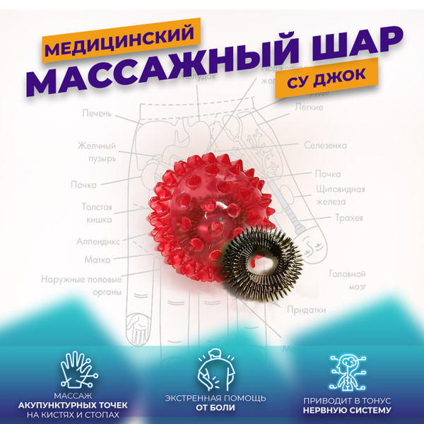 Массажный шарик Су Джок для рук, ног и пальцев с шипами и одним ...
