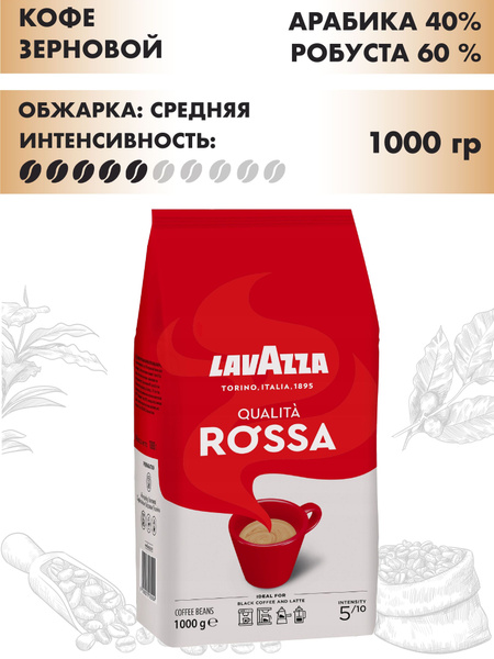 Кофе в зернах Lavazza Qualita Rossa Лавацца, натуральный жареный ...
