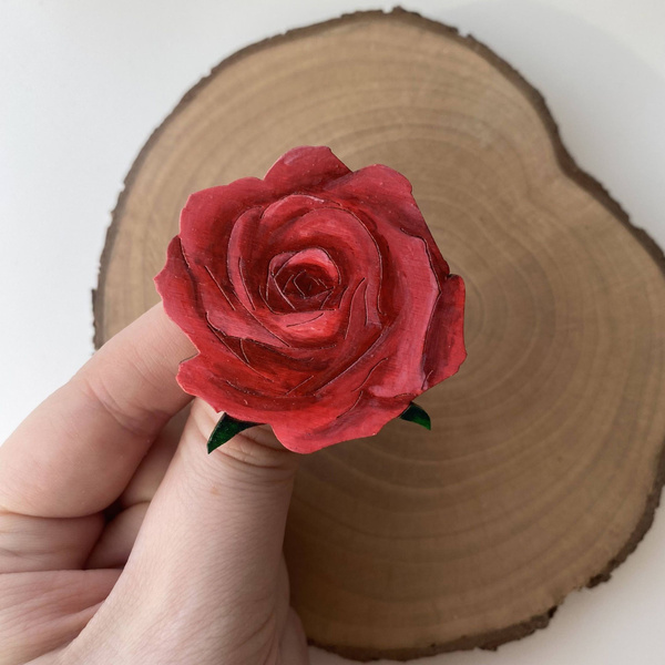 Деревянная брошь роза / Значок цветок - купить с доставкой по выгодным ...
