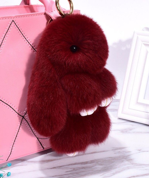 Брелок - игрушка кролик из натурального меха, бордовый, 15 см/ Символ ...