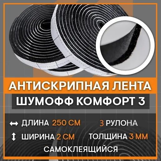 Уплотнительный самоклеящийся Шумофф Комфорт 3 в деталях (15*2500 мм), в ...