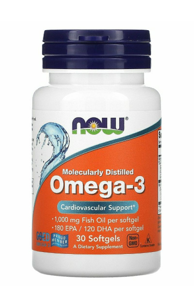 Высокоактивный витамин Омега-3,Now Omega-3 180EPA/120DHA 1000 мг - 30 ...