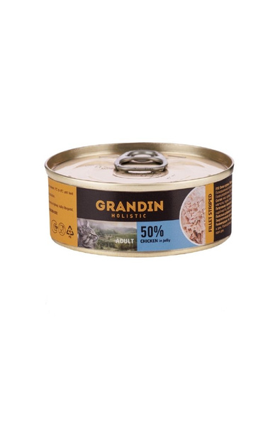 Grandin Holistic Консервированный корм для взрослых кошек курица в желе ...