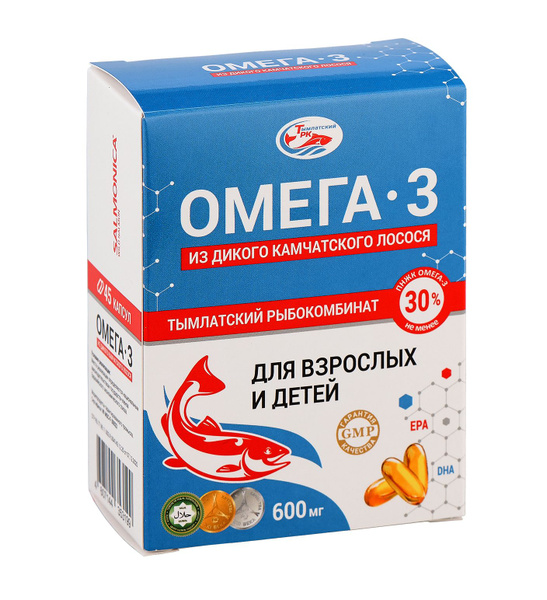 SALMONICA Омега-3 из дикого камчатского лосося, 600 мг. 45 капсул ...
