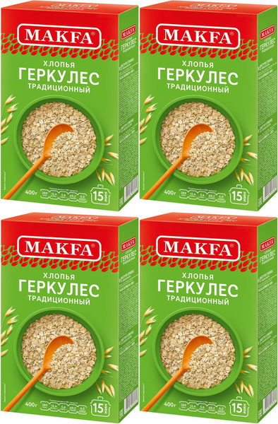 Хлопья Makfa геркулес традиционный, комплект: 4 упаковки по 400 г ...
