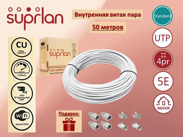 Кабель RJ-11, RJ-45 Ethernet Suprlan Внутренний, медный интернет кабель ...