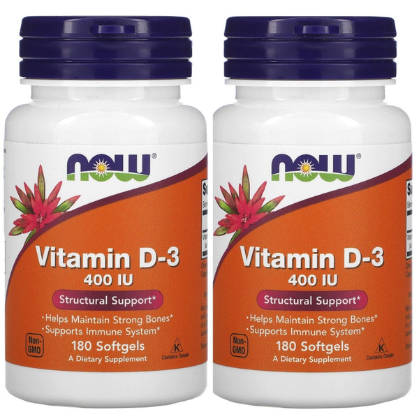 Витамин Д3 400 IU Now Foods vitamin d3 10 мкг, 180 капсул (общая масса ...