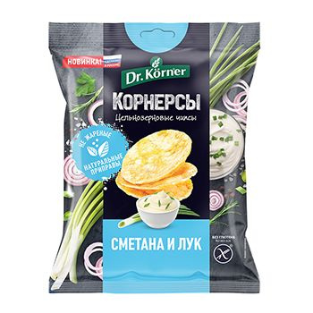 Чипсы цельнозерновые Dr.Korner кукурузно-рисовые со сметаной и зеленым ...