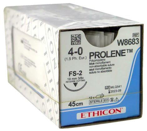 Шовный материал W8683 Ethicon Prolene Пролен 4/0, 45 см, обр.-реж. 19 ...