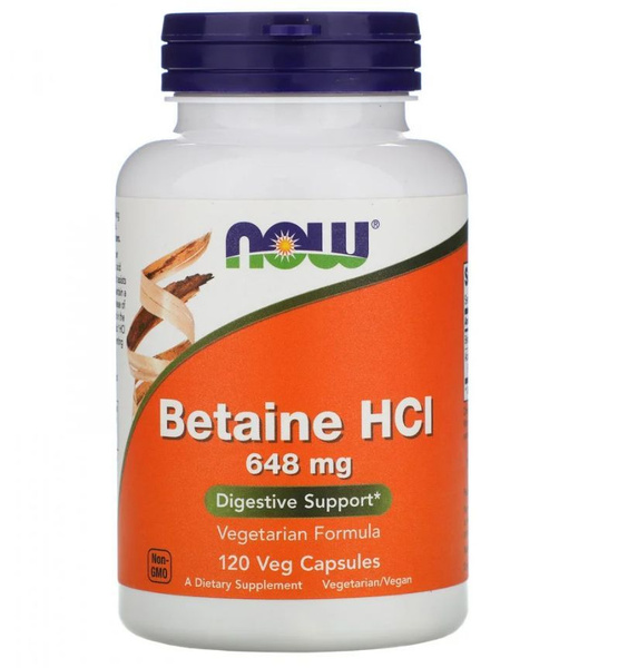 Бетаин гидрохлорид Now Foods Betaine HCL, 648 мг, 120 капсул - купить с ...